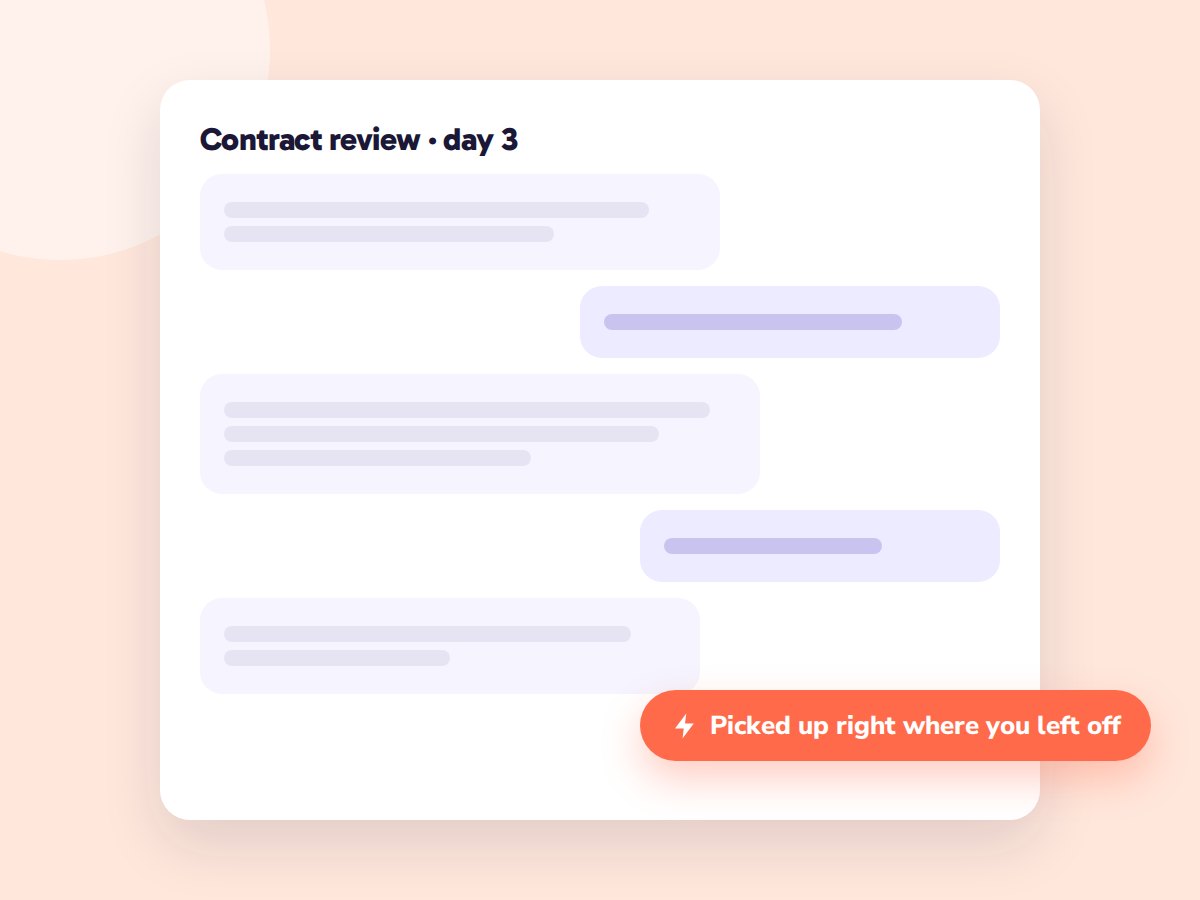 Illustration of a long AI conversation picking up where it left off